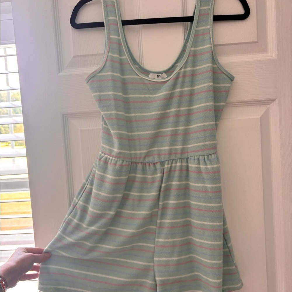 Striped Sleeveless Terry cloth Romper